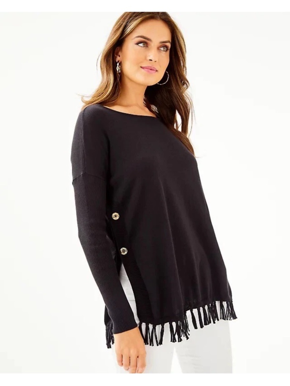 Lilly Pulitzer Black Knit Crewneck Top with Pink Label
